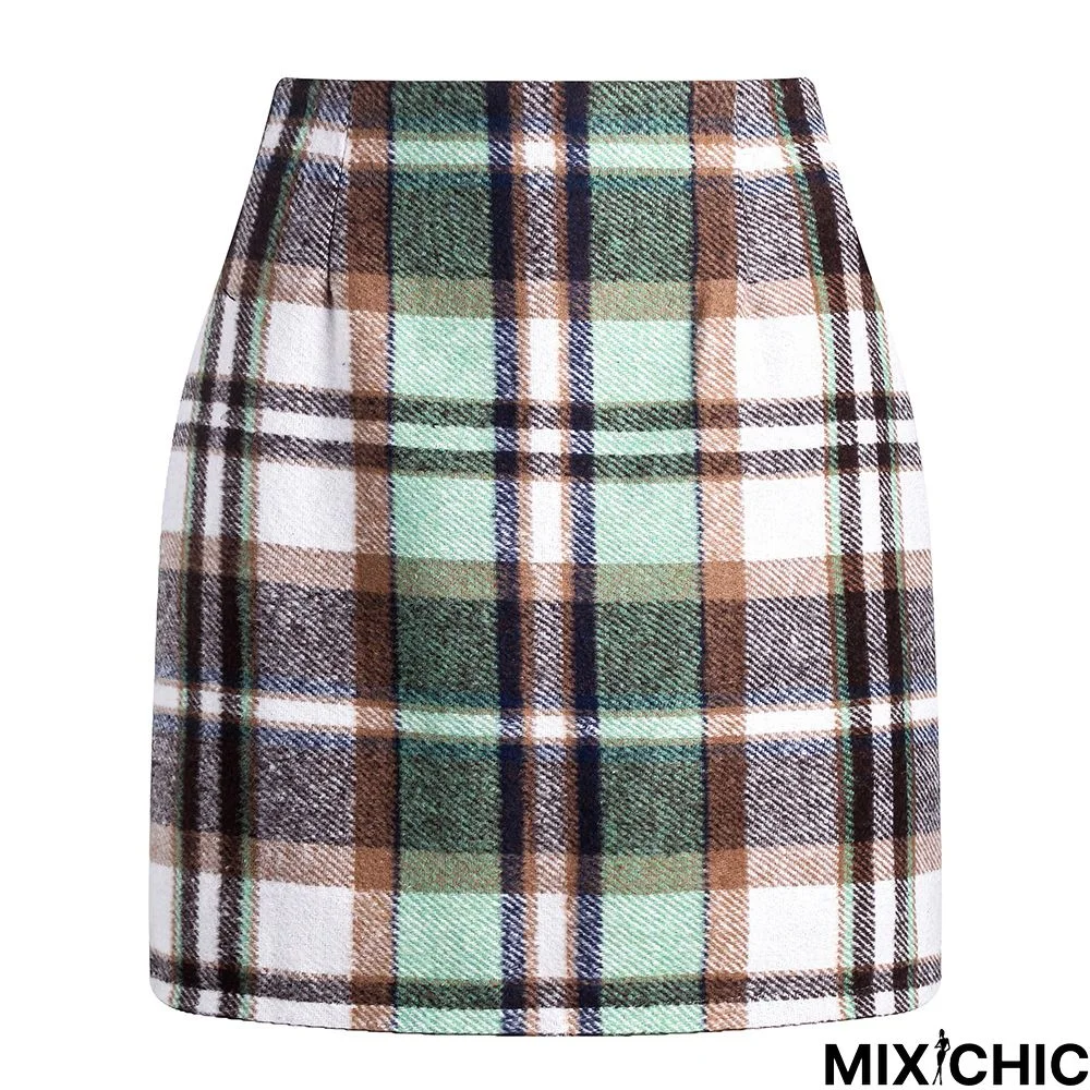 Checkered/plaid Vintage Cotton-Blend Skirt