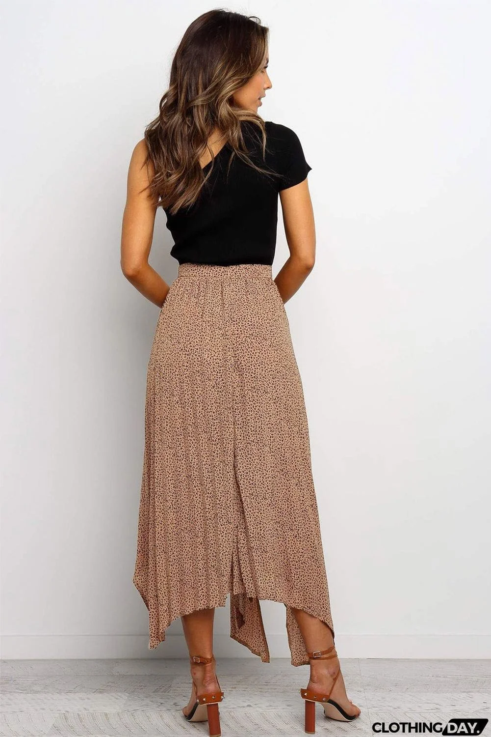 Fashion Print Side Slit Pleated Maxi Skirt