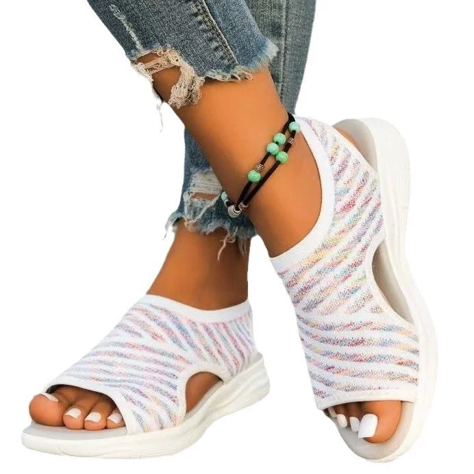 Yyvonne Summer New Large-Size Fashion Thick-Bottomed Flying Weaving Outside Wearing Fish-Mouthed Sandals