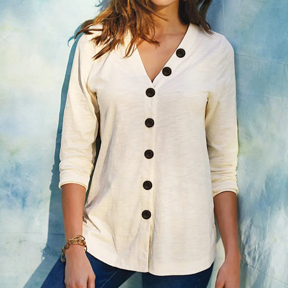 Solid Color Long-sleeved T-shirt Female Cardigan Female