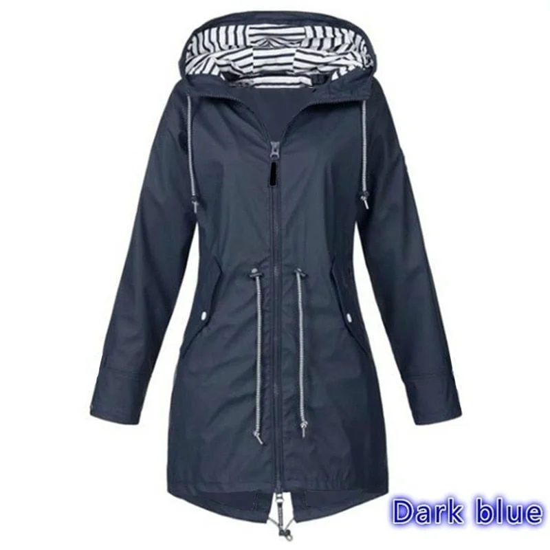 2021 Women's Long Windproof Hooded Coats Autumn Winter Trench Casual Fashion Outdoor Raincoat Waterproof Solid Camping Jackets