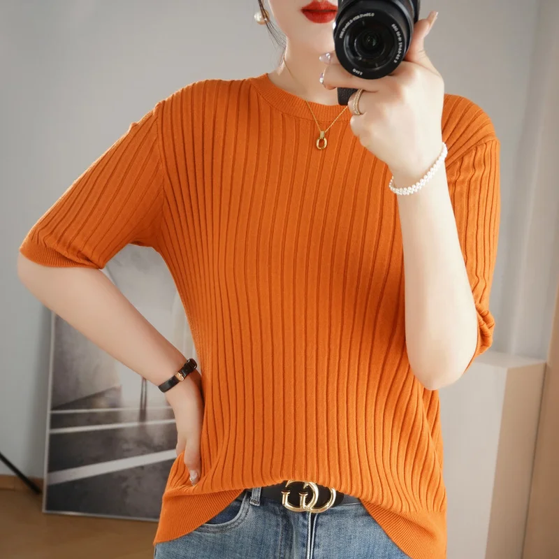 Churchf Churchf Collar Pit Bottom Shirt Women's New Slim Sweater Short Versatile Casual Sweater