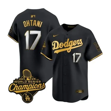 Youth Los Angeles Dodgers #17 Shohei Ohtani  Black Golden 2025 World Series Champions Home Limited Jersey