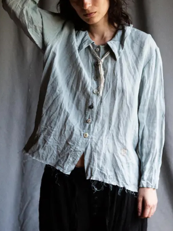Lapel Solid Color Cotton And Linen Shirt hjn Shicloths