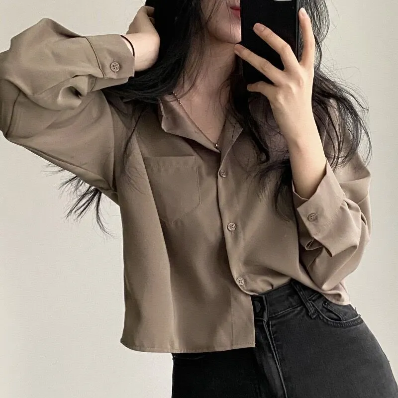 Brownm Brownm Chic Vintage Clip Fashion Design Sense Small Single-L Daughter Shirt Short Blouse