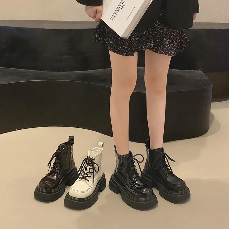 Qengg Thick-Soled Martin Boots In Autumn And Winter 2023 New Retro English Style Short Boots Fried Street Thin Boots