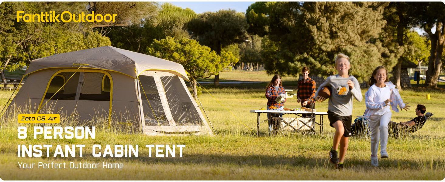 FanttikOutdoor Camping Tent. Lightweight 8 Person Instant Cabin Tent Setup in 60 Seconds with Rainfly & Windproof. Portable with Carry Bag for Family Camping & Hiking. Upgraded Ventilation
