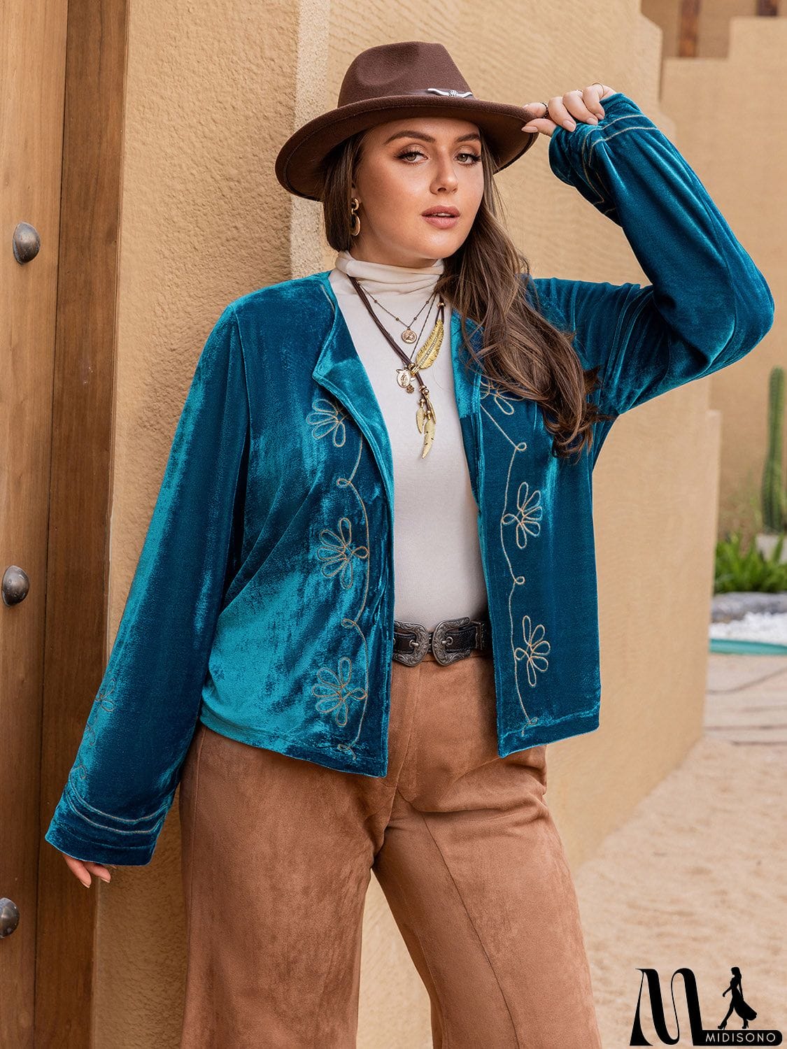 MidiSono - Plus Size Open Front Long Sleeve Jacket