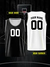 Customizable Polyester Basketball Tank Top, Breathable & Washable, Scoop Neck, Sleeveless, Knit Fabric, 210g/m&sup2;, for Sports & Casual Wear, Adult - Black & White
