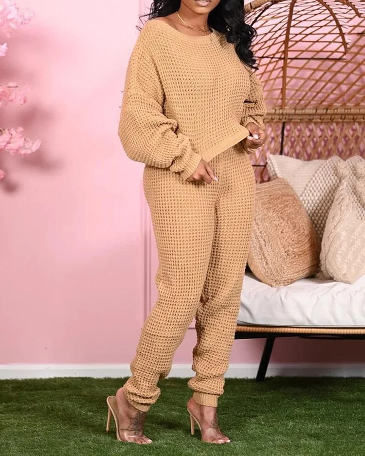 Loose Casual Wool Knit Sweater Bat Sleeve Two-Piece Suit