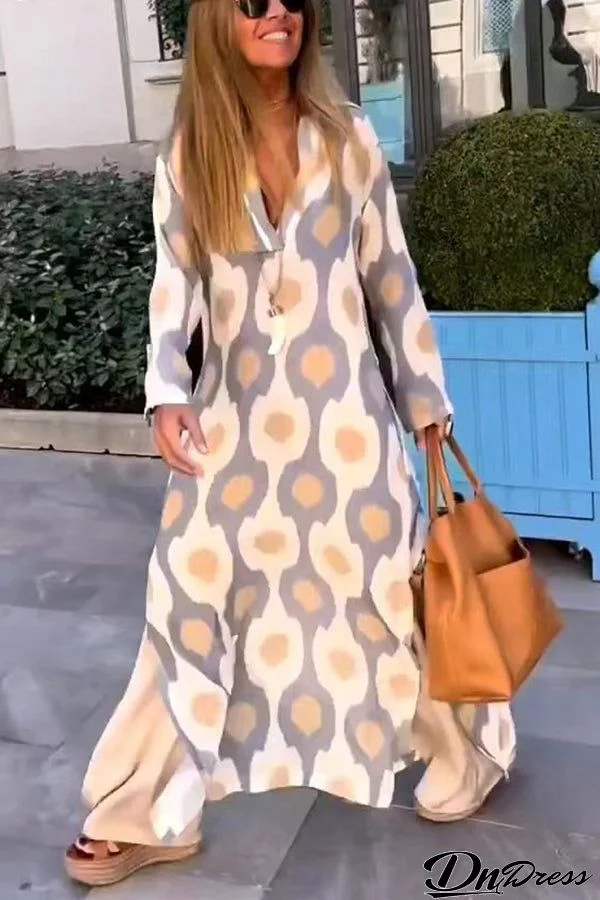 Morning Wishes Abstract Leopard Print Long Sleeve Shirt Maxi Dress