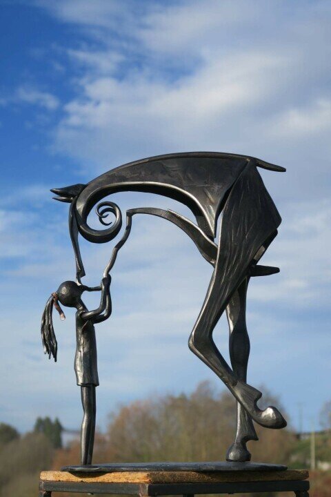 Kiss Horse Sculpture Modern Statue Rustic Metal Art Men Gift