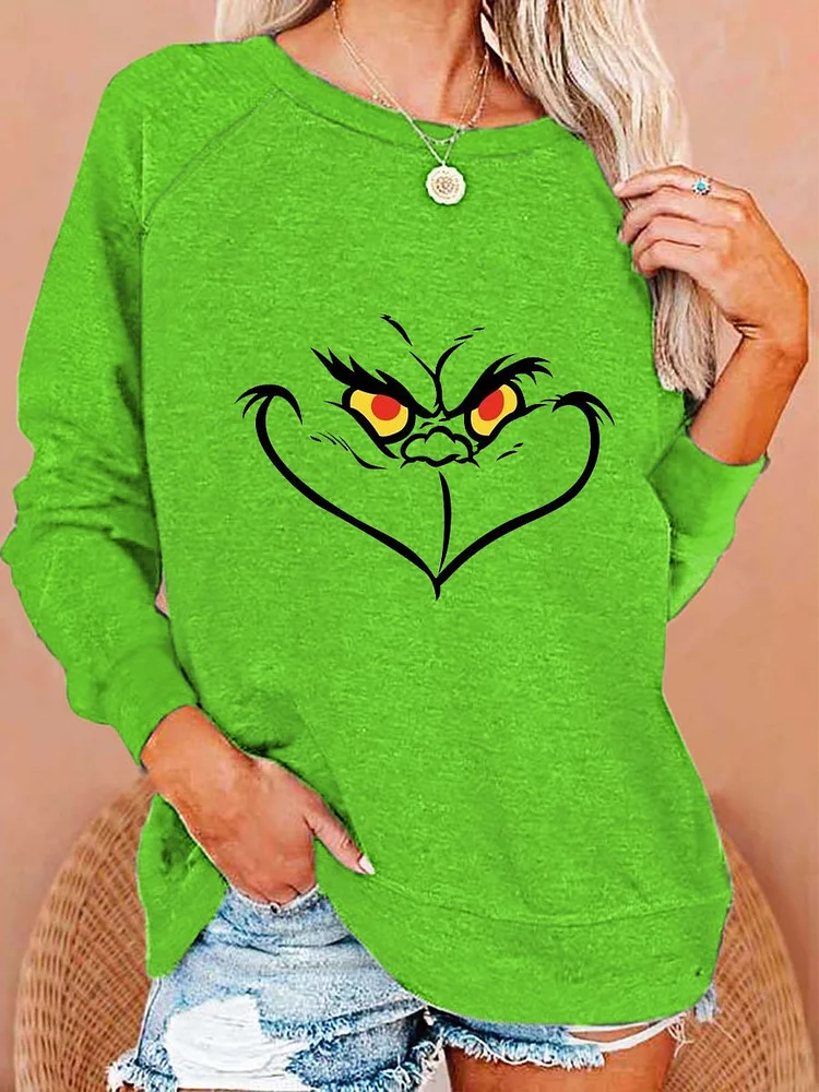 Women's Christmas Grimace Green Monster Print Top