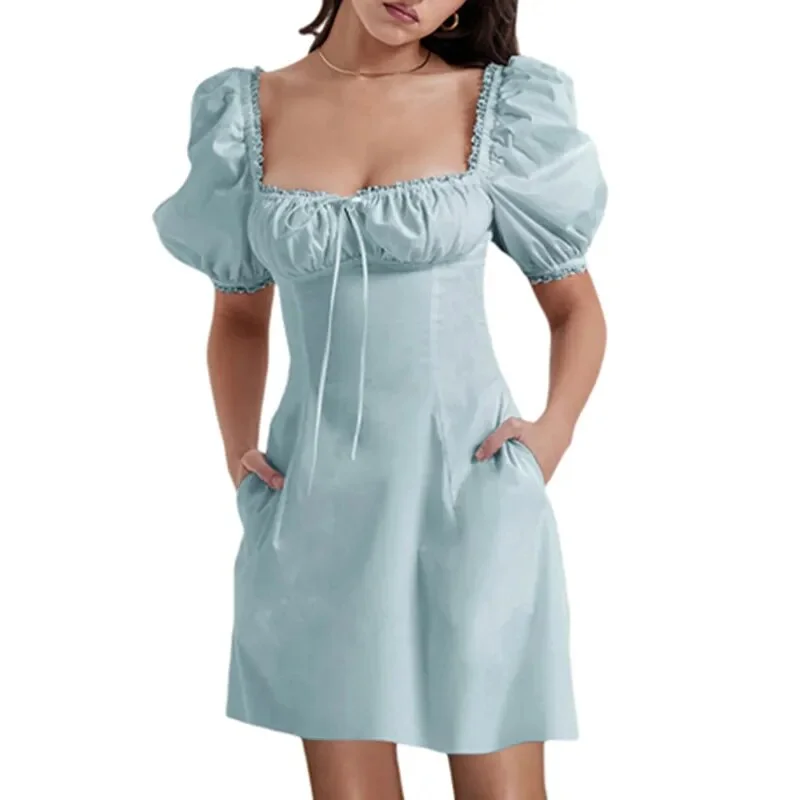 Uveng Corset Dress Women Solid Color Lace Trim Square Collar Spaghetti Strap Sleeveless A Line Mini Dress y2k Dresses Clubwear