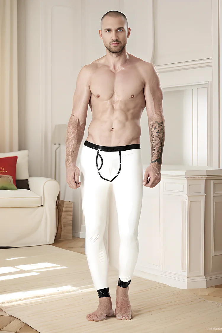 Men's Latex Leggings Front Pouch Pure White Minimalist Leggings