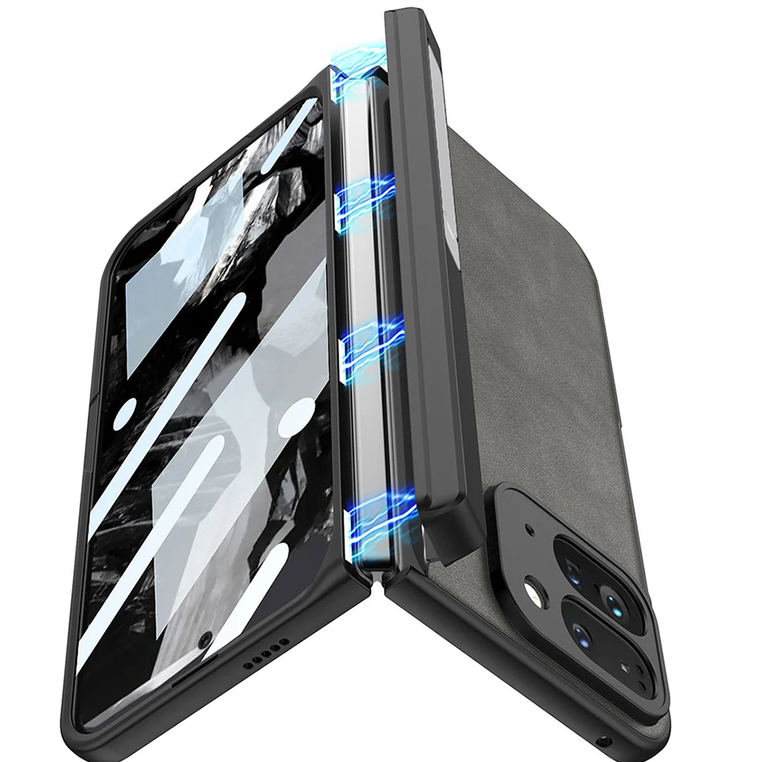 Applicable To Google Pixel 9 Pro Fold Mobile Phone Case Folding Screen Stand Frosted Beige Leather Hard Case