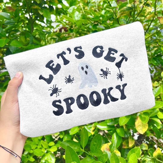 Let‘s Get Spooky Halloween Printing Round Neck Long Sleeve Pullover