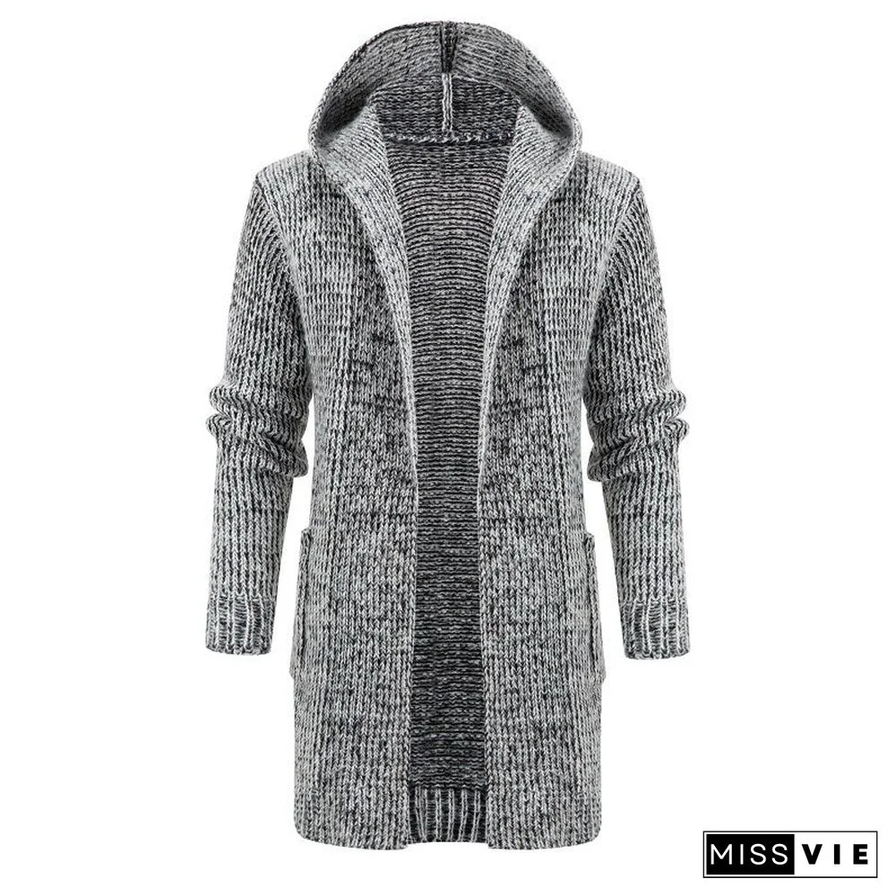 Foreign Trade Long Men's Hooded Knitted Cardigan