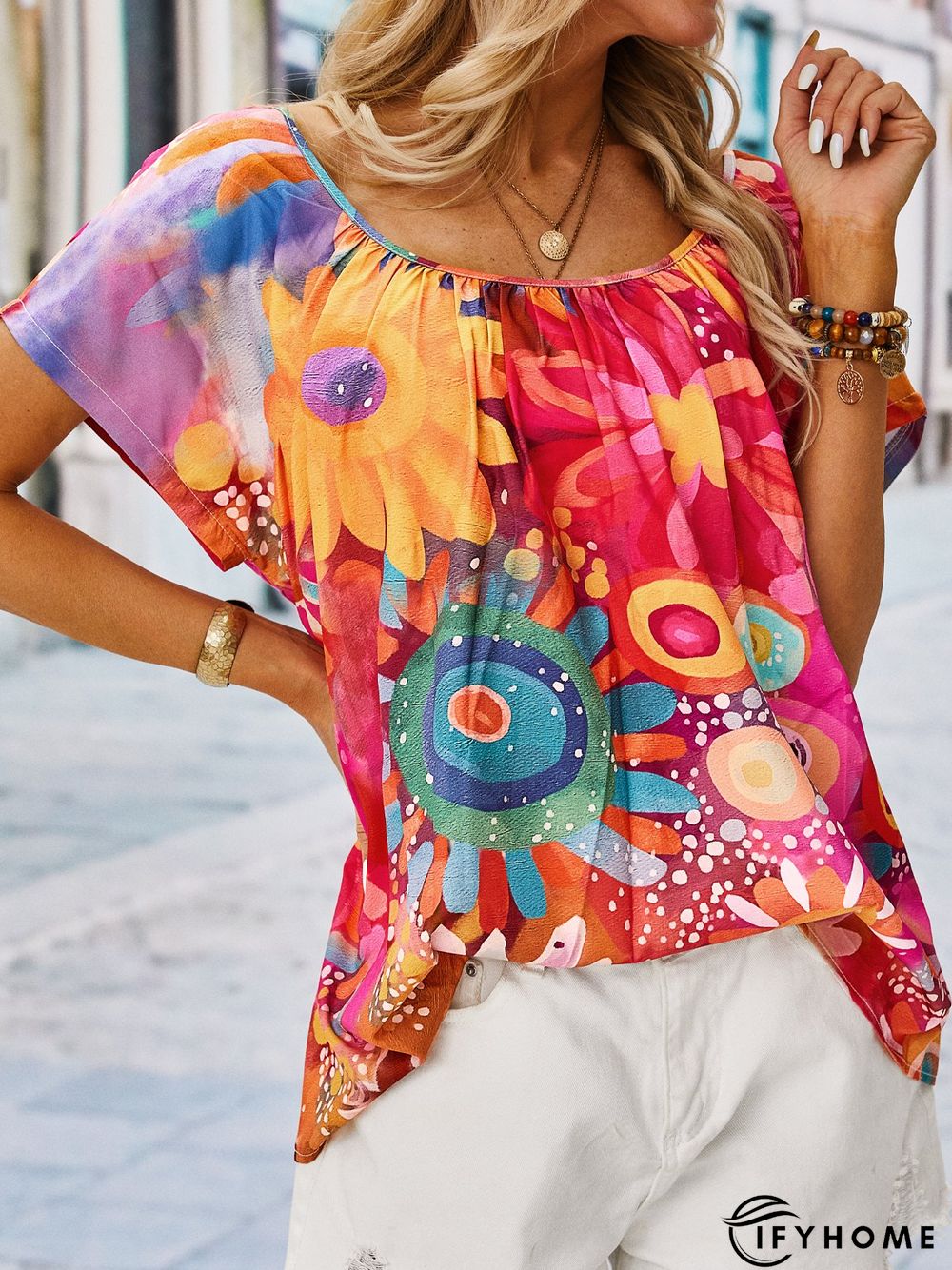 Casual Short Sleeve Floral Top | IFYHOME