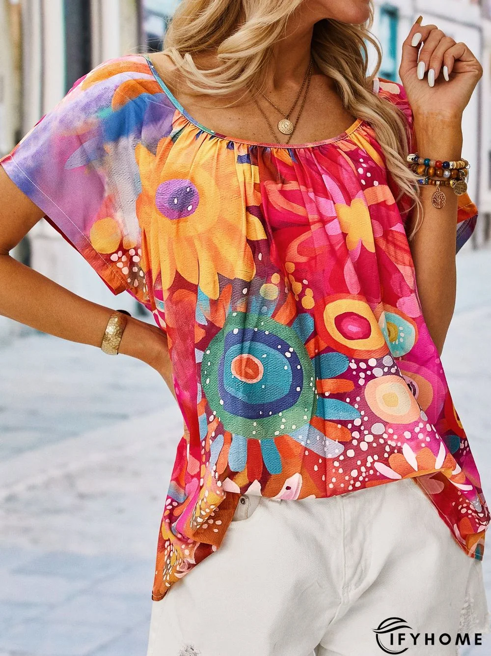 Casual Short Sleeve Floral Top | IFYHOME