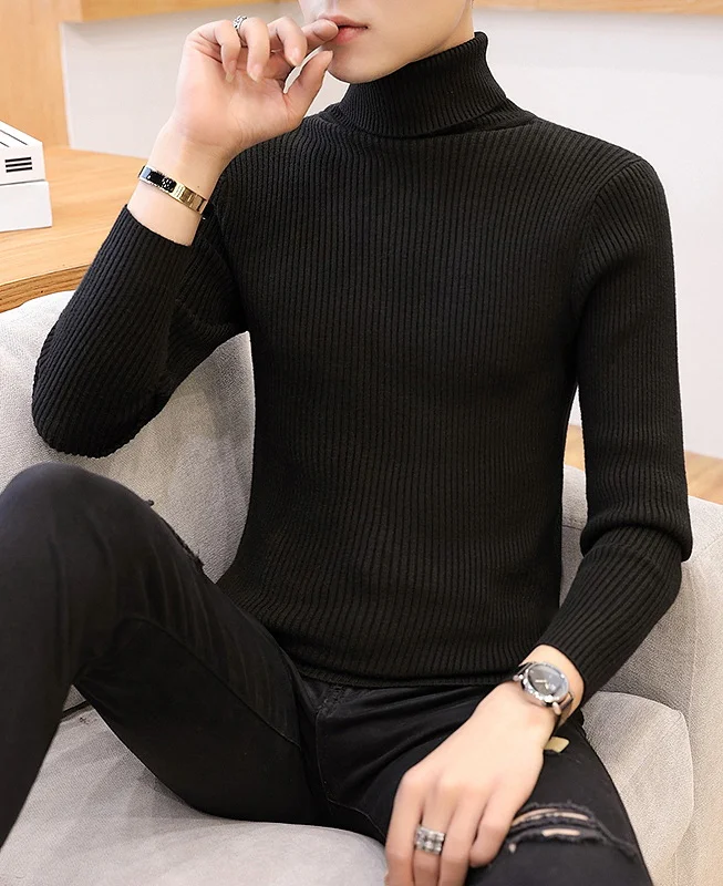 Daily High Collar Long Sleeve Soid Sweater 