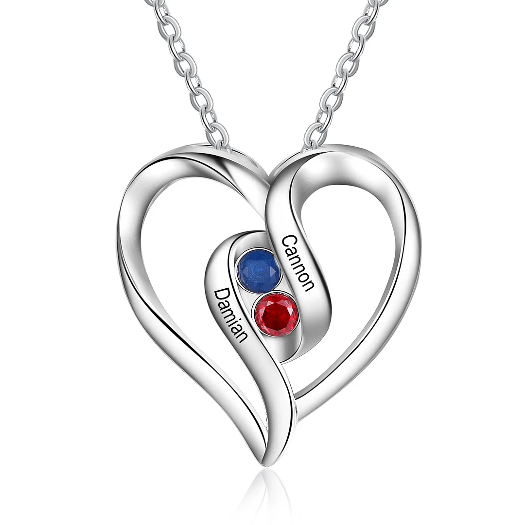 Personalized Heart Necklace with 2 Birthstones Gift for Mom