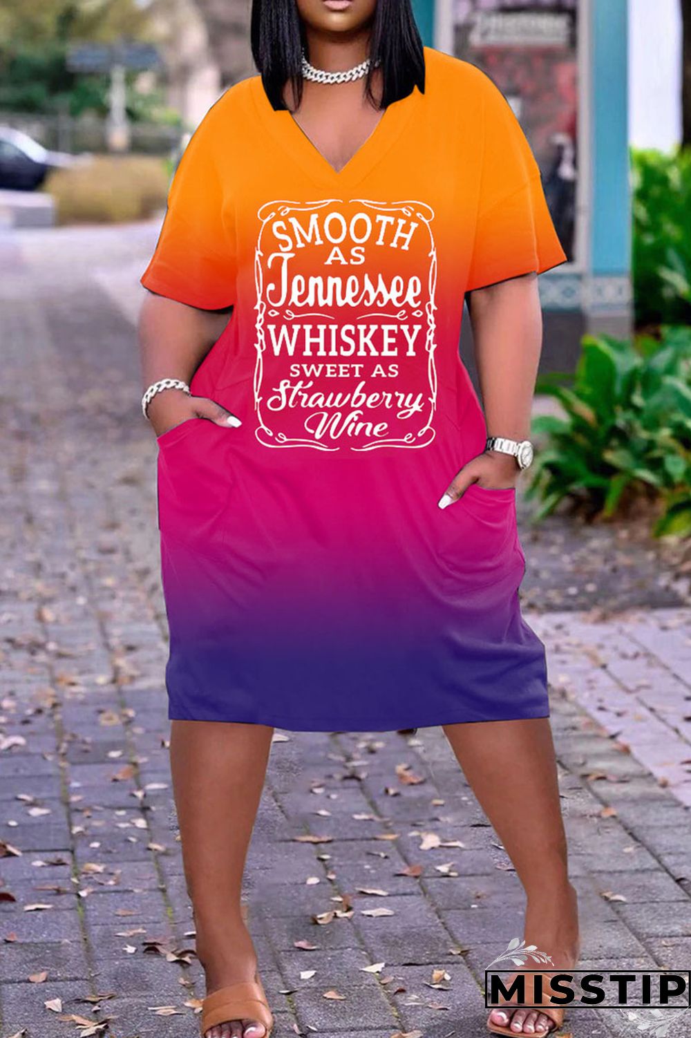 Multi-color Fashion Casual Print Patchwork V Neck Short Sleeve Dress