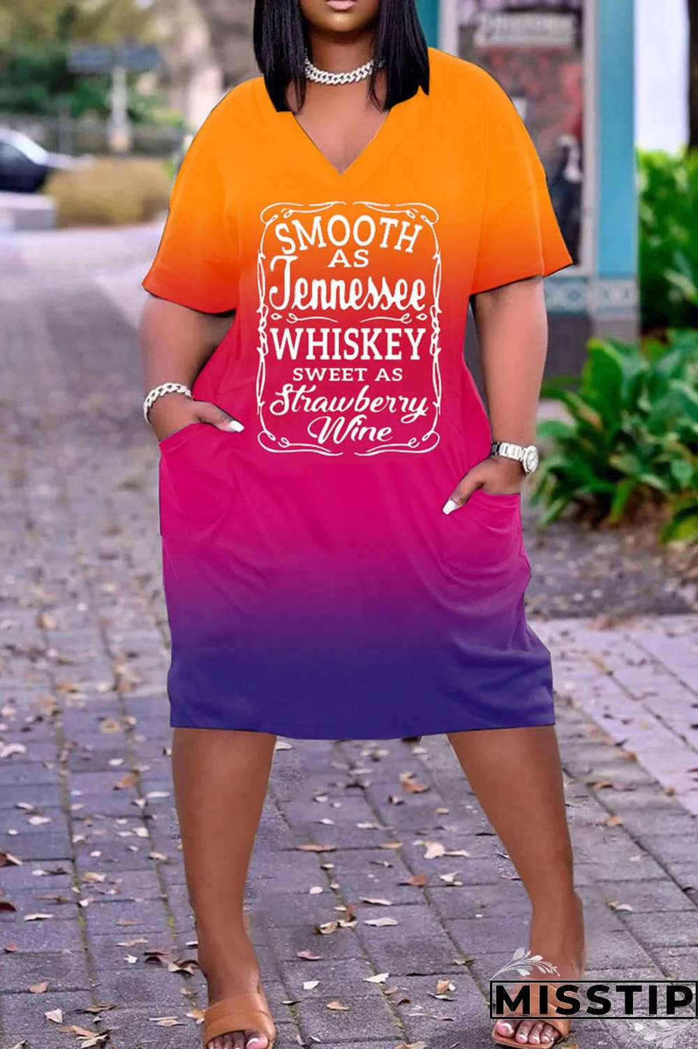 Multi-color Fashion Casual Print Patchwork V Neck Short Sleeve Dress