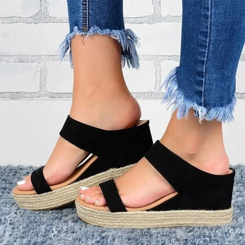 2020 SHENGY Wedges Sandals Women Summer Casual Patform Buckle Starp Sandals Hemp Bottom Peep Toe Beach Sandals Ladies High Heels