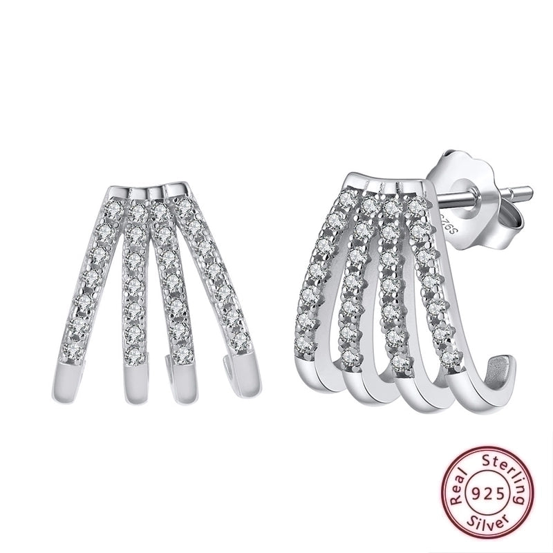 1 Pair 925 Sterling Silver Zircon Geometric Ear Studs