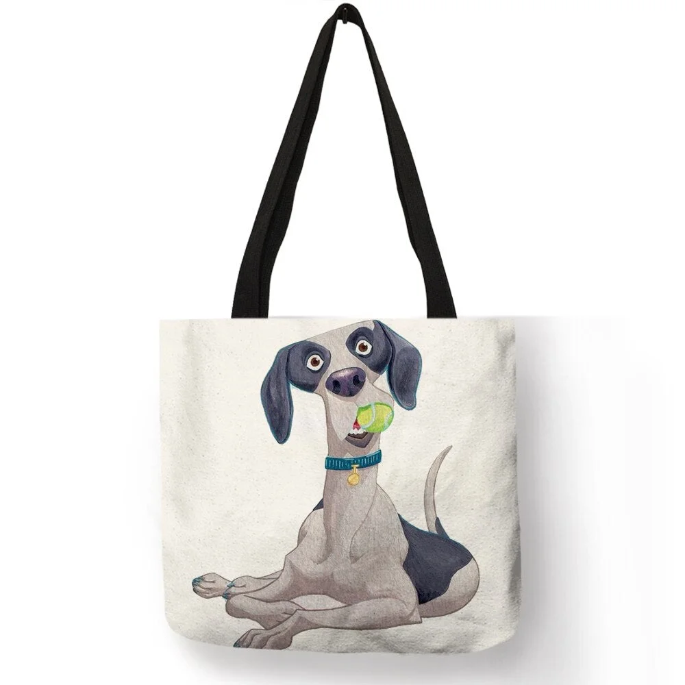Personalized Dog Art Print Linen Tote Bag Schnauzer Golden Retriever Women Fabric Handbag Shopping Shopper Bags For Groceries