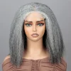 Seniors Salt And Pepper Wig Yaki Straight Bob More Grey  Hair 5x5 HD Lace Wigs For Women