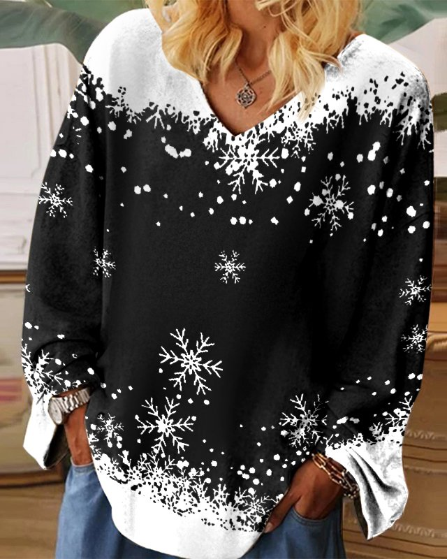 Women's V-neck Long Sleeve Printed Plus Size Top