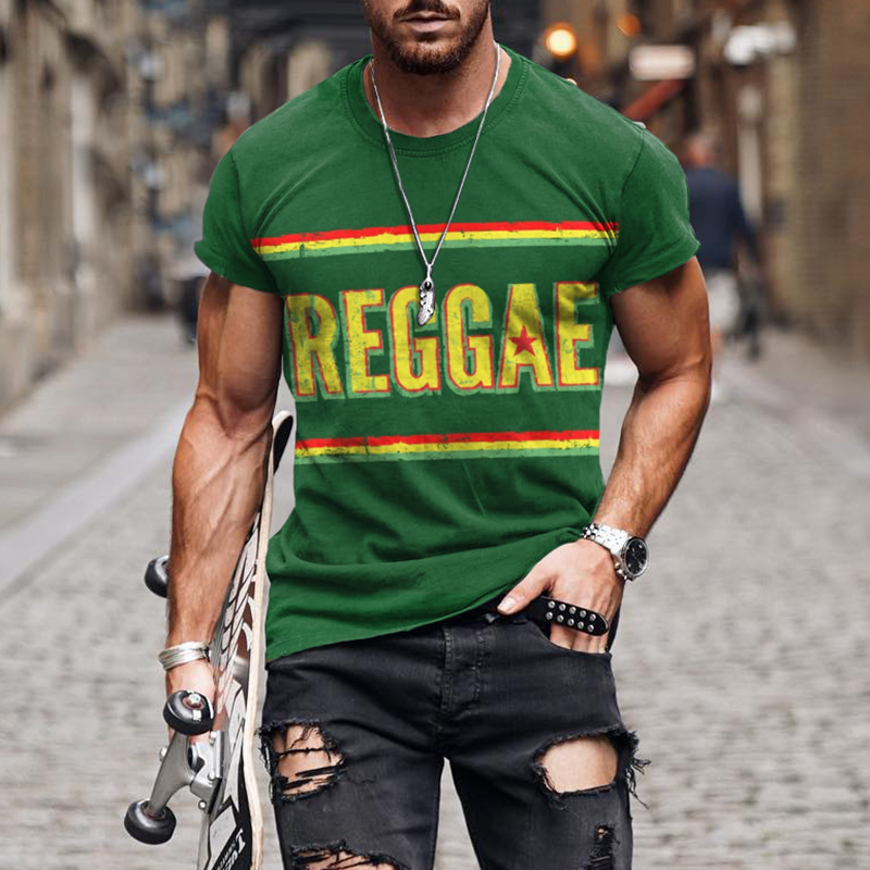 Reggae Music Letter Casual Short Sleeved T-Shirt wearshes
