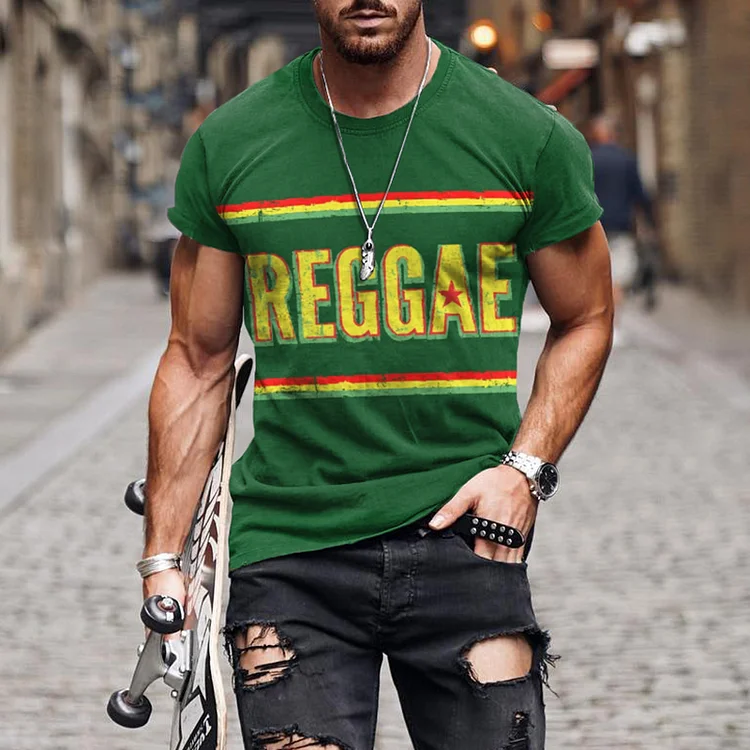 Wearshes Reggae Music Letter Casual Short Sleeved T-Shirt