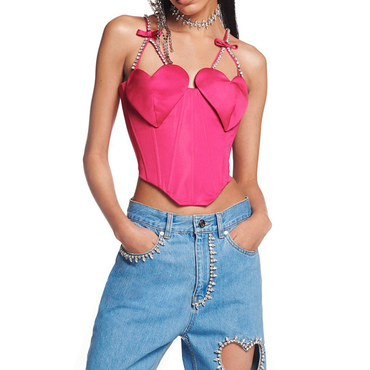 LANFUBEISI 2022 Summer Sexy Patchwork Diamond Vest For Women Love Sleevelese Tank Tops Female Summer Fashion body sculpting Clothing wy828 LANFUBEISI