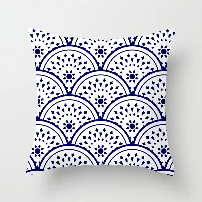 Blue White Porcelain Print Cushions Case Bohemian Style Mandala Geometry Pillows Case Modern Fashion Sofa Chairs Throw Pillows