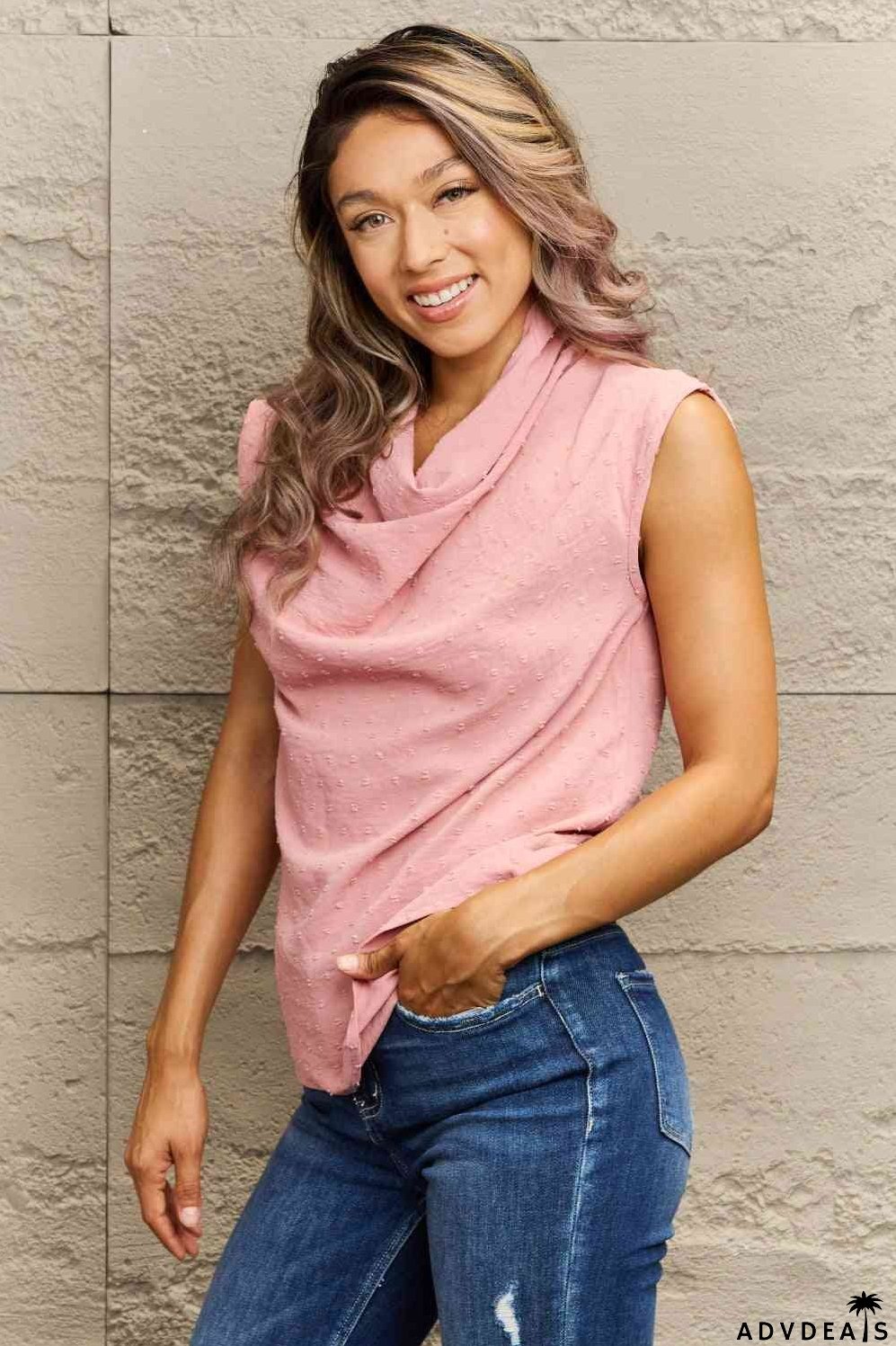 Tank Top Swiss Dot Cowl with Neck