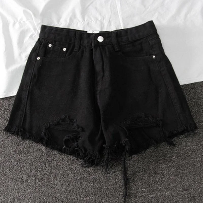 Fitaylor 2021 New Summer Women Wide Leg Hole Black Denim Shorts Casual Female Streetwear Loose Solid Color White Jeans Shorts