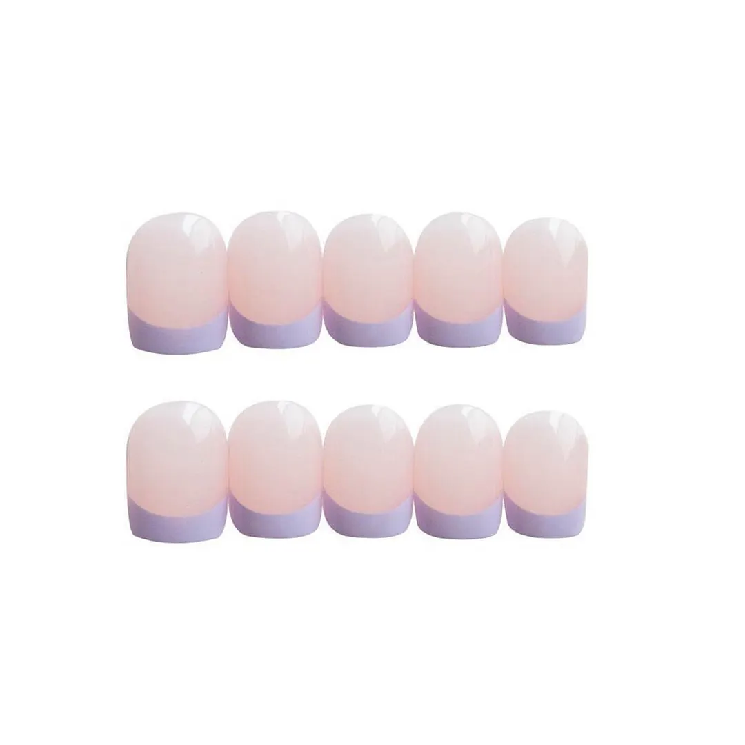 24Pcs French False Nails Short Light Purple Wear False Nails Finished Fake Nail Full Cover Nail Stickers Removable Manicure Tool