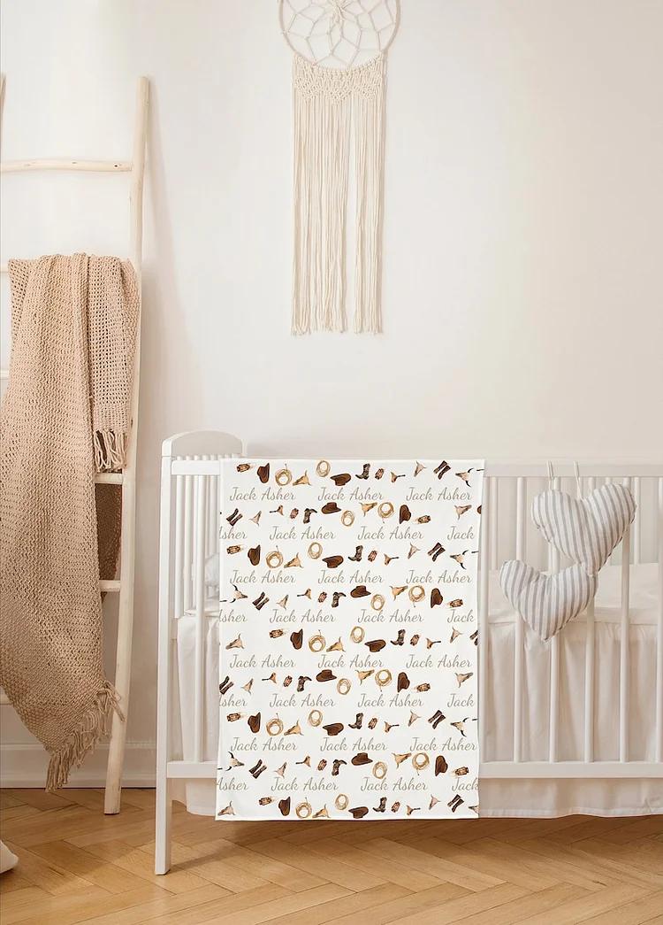 Personalized Cow Boy Swaddle Newborn Swaddle Blanket Set|Set13