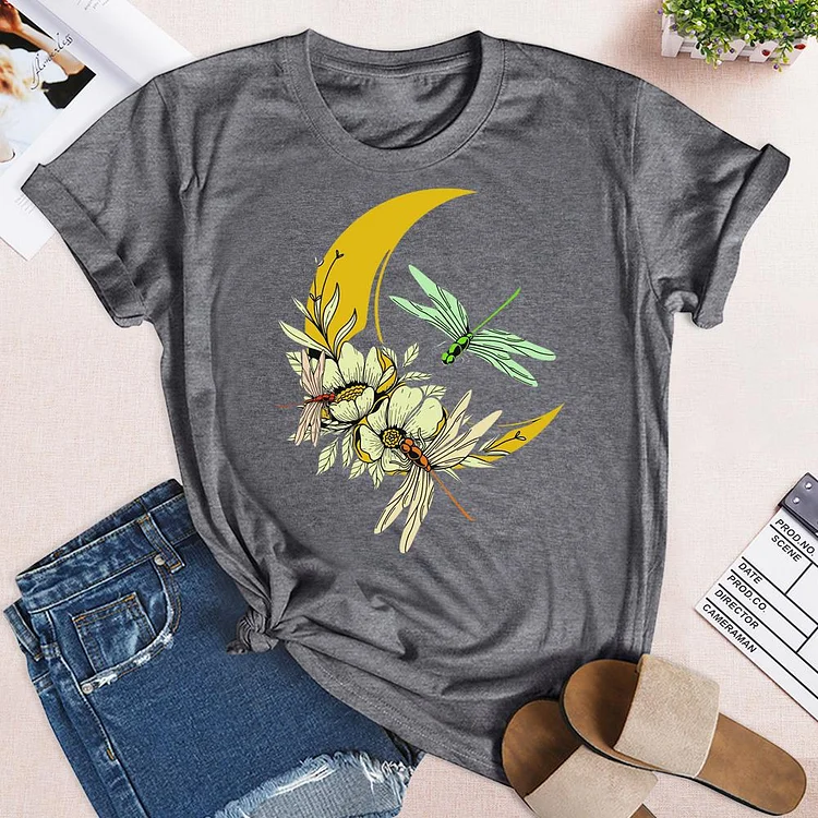 Dragonfly Moon Flower T-Shirt-04212-Annaletters