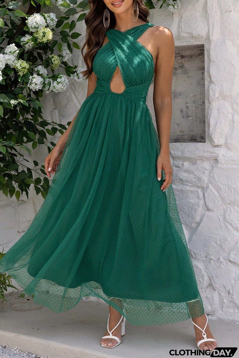 Sexy Formal Solid Hollowed Out Backless Halter Evening Dress Dresses