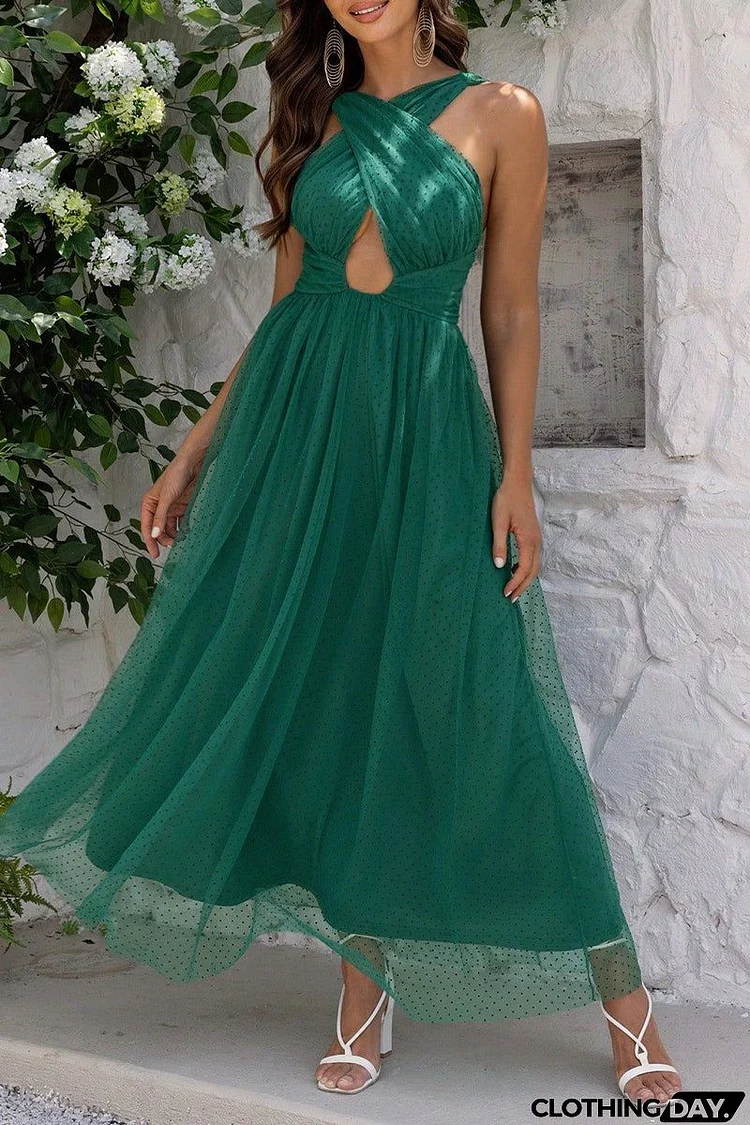 Sexy Formal Solid Hollowed Out Backless Halter Evening Dress Dresses