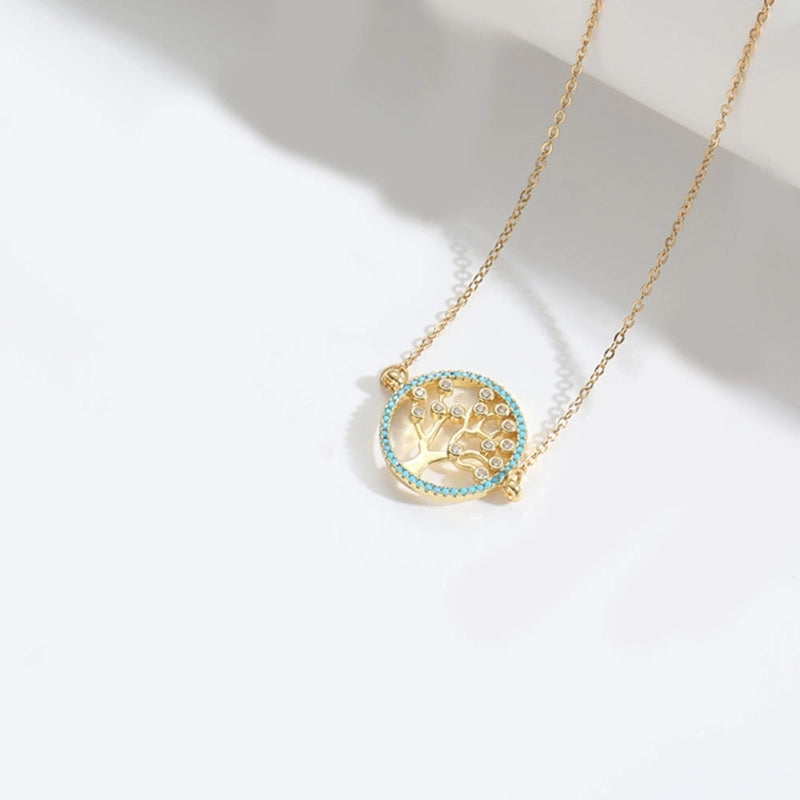 Copper 14K Gold Plated Inlay Tree Zircon Copper Necklaces
