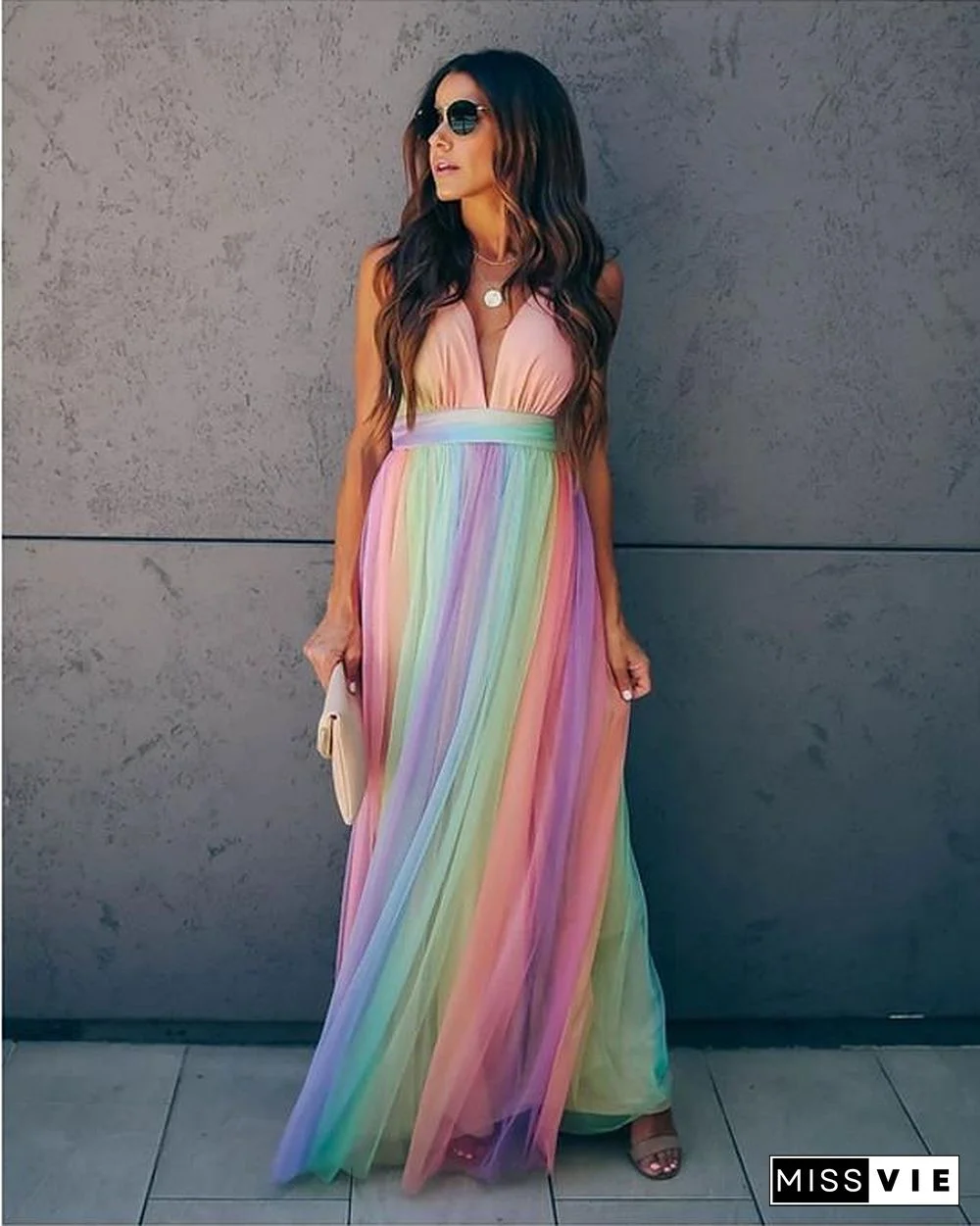 Women's Swing Dress Maxi long Dress Sleeveless Print Zipper Mesh Summer Sexy Rainbow S M L XL XXL