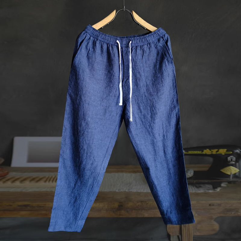 Men's Casual Linen Straight Elastic Waist Pants
