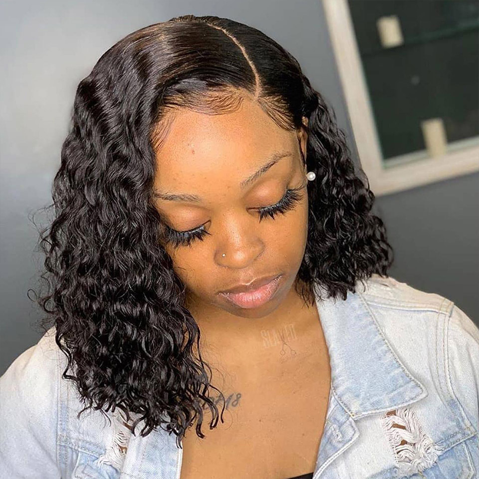 180% Density Water Wave Bob Wigs 13×4 Lace Wigs Natural Color