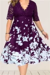 Plus Size Flower Printed Lace Midi Dress