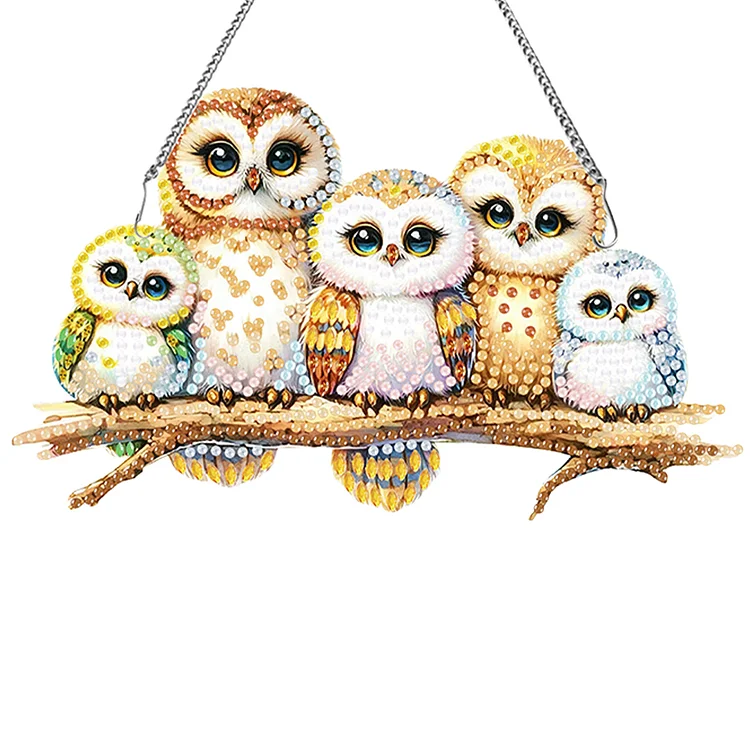 Acrylic Special Shaped Owl Family Hanging Diamond Art Kits Bedroom Decoration gbfke
